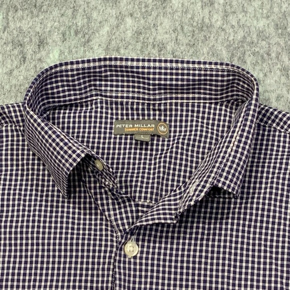 Peter Millar Summer Comfort Men's Button Up Long Sleeve Plaid Check Shirt Size L - Picture 3 of 11